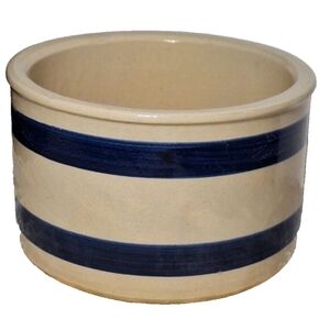 Ransbottom Roseville RRP Co Blue Stripe Pottery Crock #303-B 4h x 6w